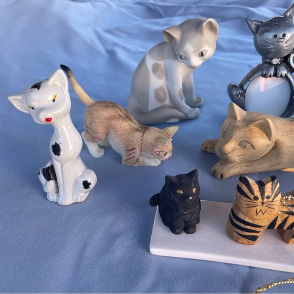 Vintage | Lot of 8 Trinket Cat Decorations (Wooden, Metal, Ceramic) - Picture 6 of 12